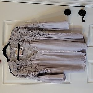 New Boho Grey Lace Festival Button Front Blouse Western Boutique Vintage